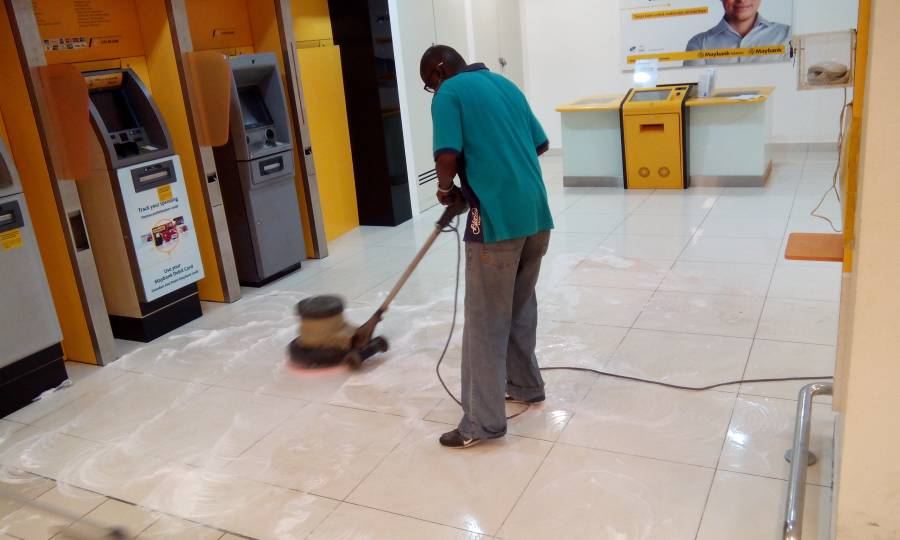 Bank lobby floor polishing by Alam Aman Services