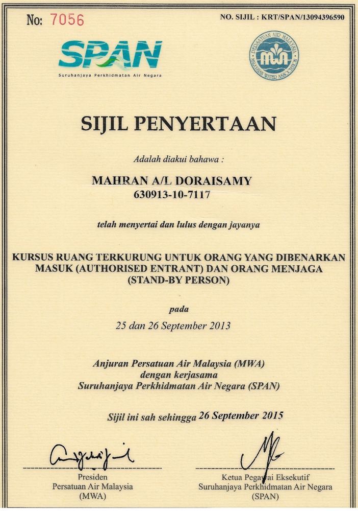 SPAN certificate (Sijil Penyertaan)