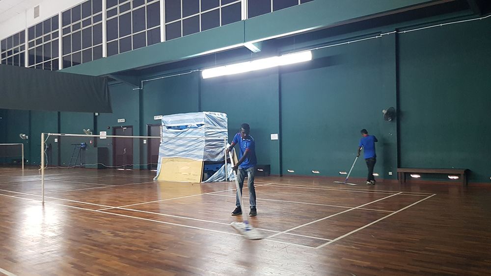 Sports hall floor cleaning