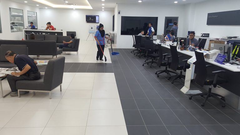 Open-plan office cleaning by Alam Aman Services